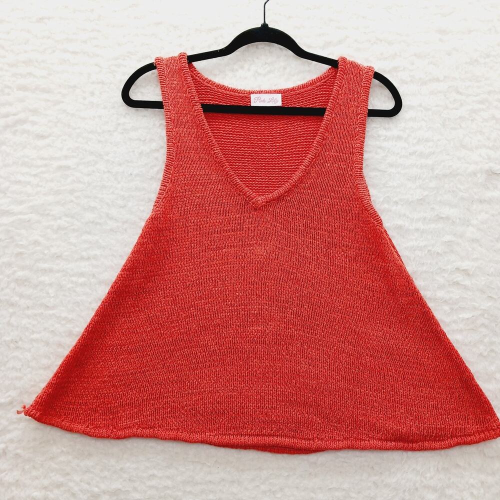 Tank Top Cami Knit Coral Flare Balletcore Coquette Soft Girl Sweater Y2K Size S